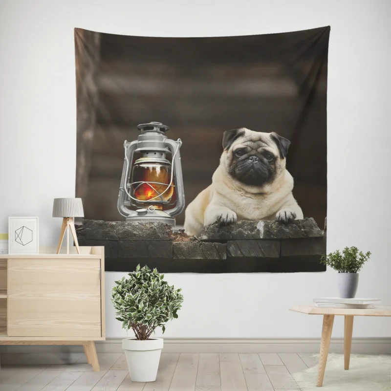 Lantern Light  Pug Quartet Wall Tapestry