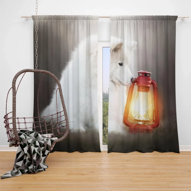 Lantern-Lit Samoyed: Quartet Window Curtain