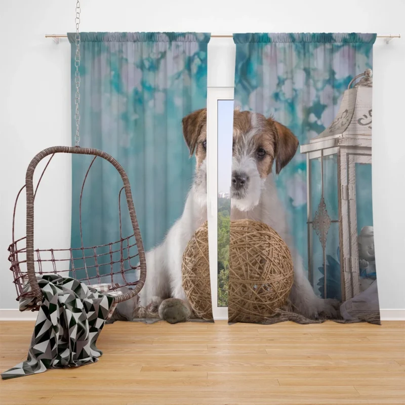 Lantern-Lit Sealyham Terrier Quartet Window Curtain