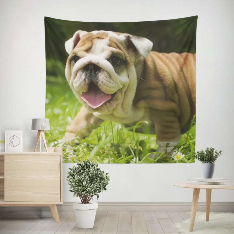 Lavender Dreams with Puppies  Loyal Bulldog Quartet Wall Tapestry