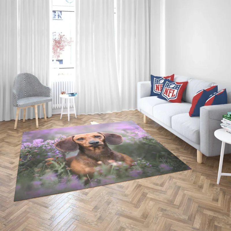 Lavender and Flowers: Dachshund Quartet Floor Rug 2