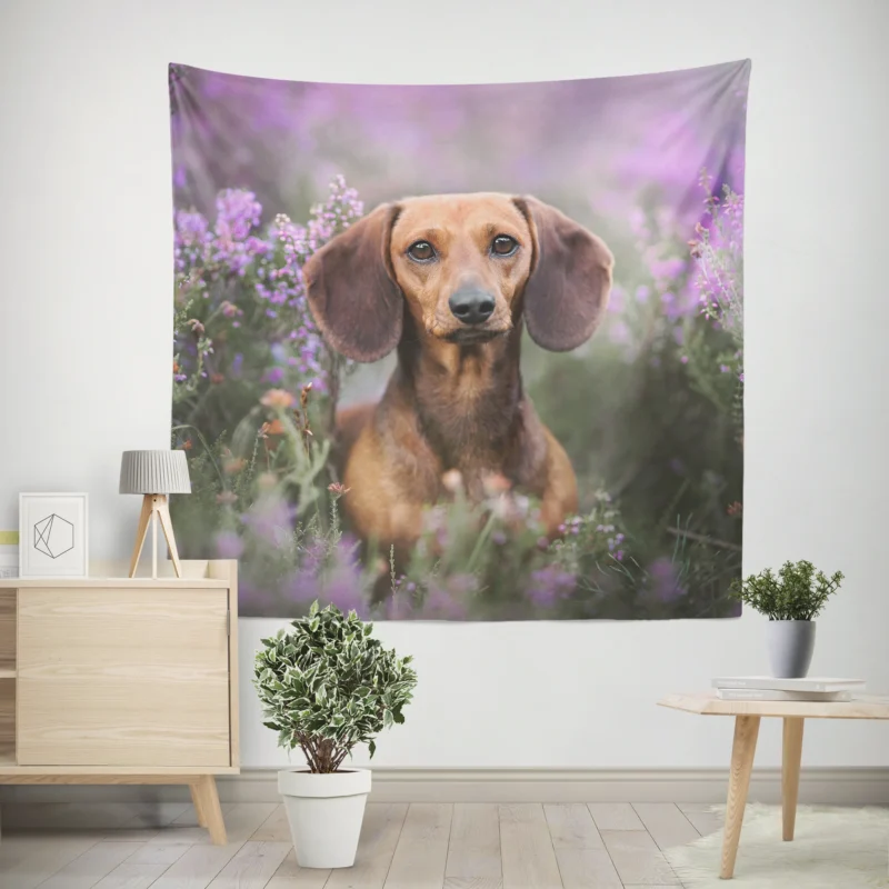 Lavender and Flowers  Dachshund Quartet Wall Tapestry