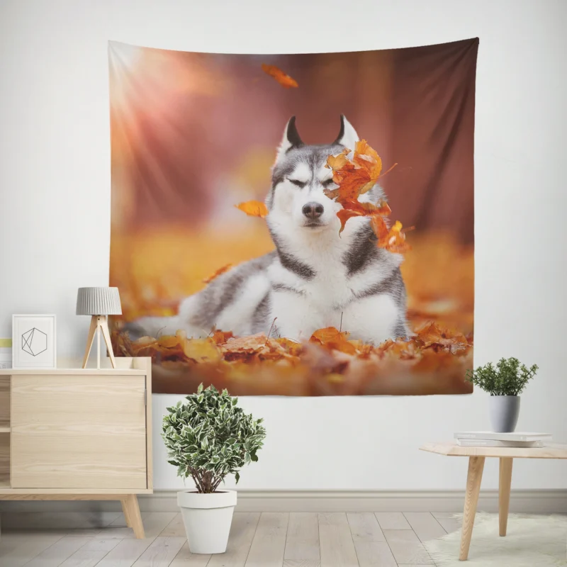 Leafy Beauty  Husky Depth of Field in Fall Wall Tapestry