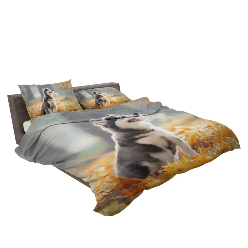 Leafy Puppy Playground: Siberian Husky Quartet Bedding Set 2