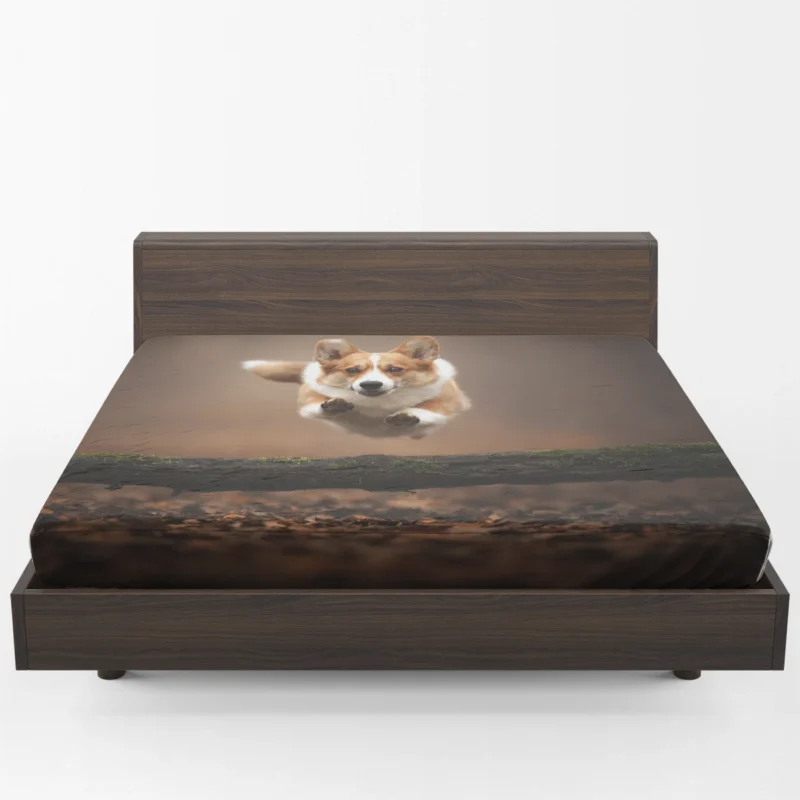 Leaping Corgi Over a Log Quartet Fitted Sheet 1