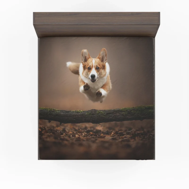 Leaping Corgi Over a Log Quartet Fitted Sheet