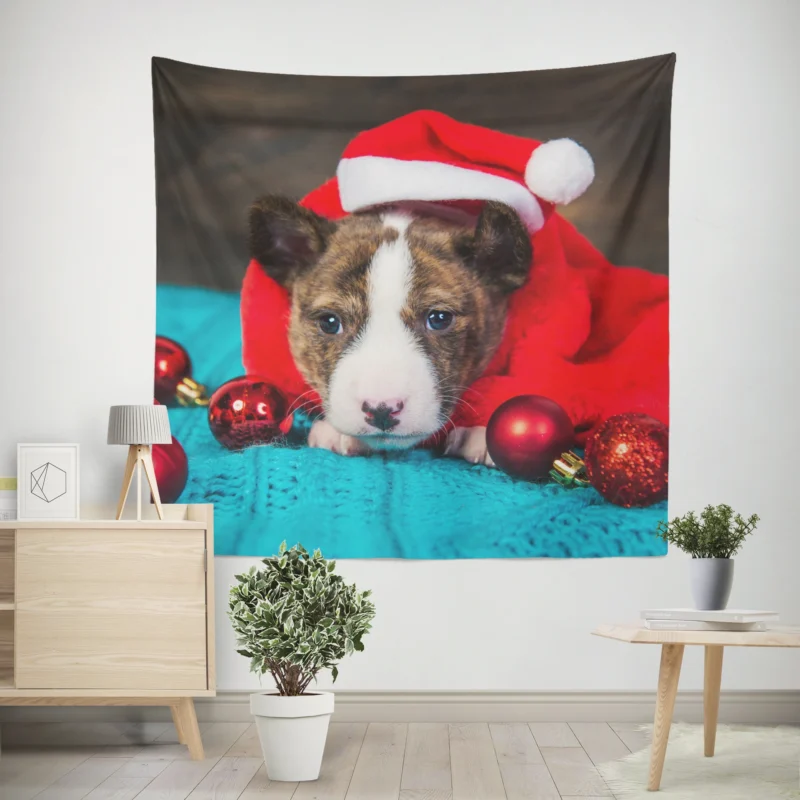 Little Canine Majesty  Pit Bull Santa Quartet Wall Tapestry