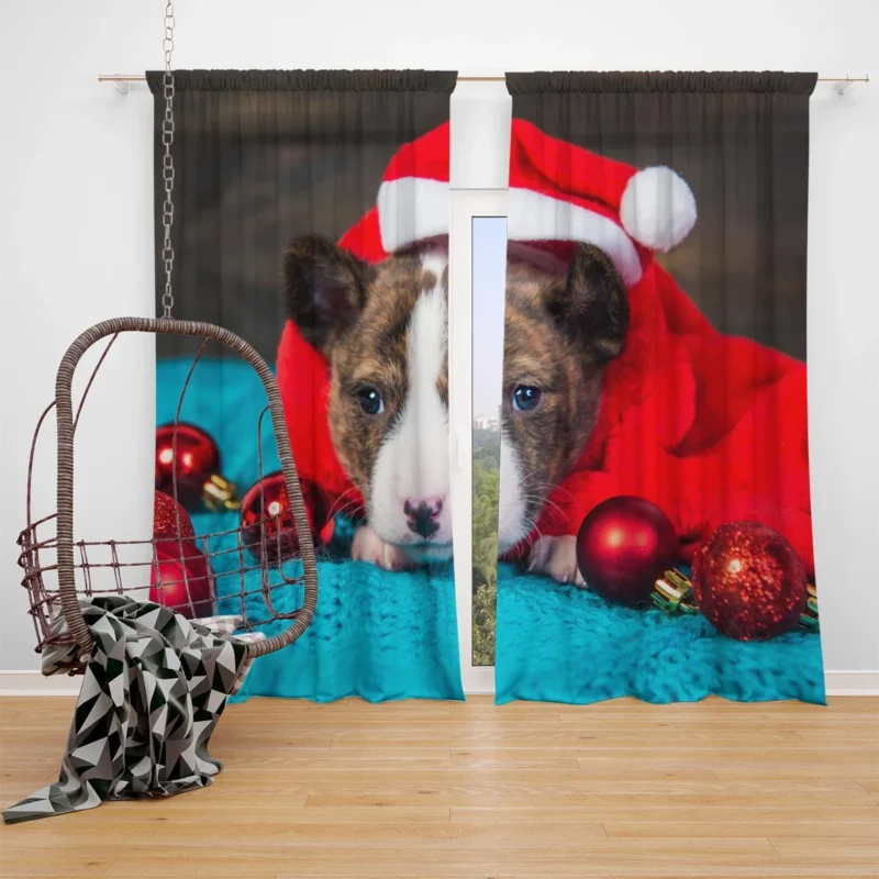 Little Canine Majesty: Pit Bull Santa Quartet Window Curtain