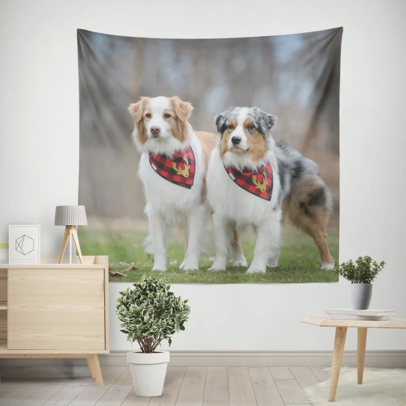 Loyal and Energetic Brave Dogs  Australian Shepherd Wall Tapestry