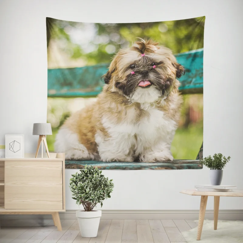 Magical Bokeh Setting  Shih Tzu Quartet Wall Tapestry