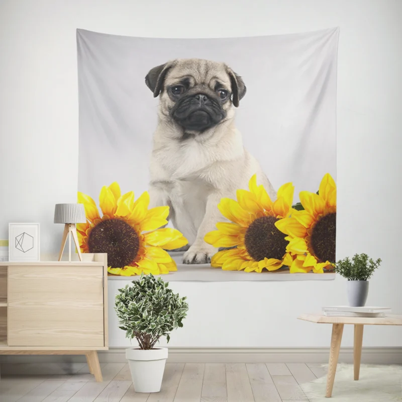 Majestic Pug Quartet  Fourfold Pug Wall Tapestry