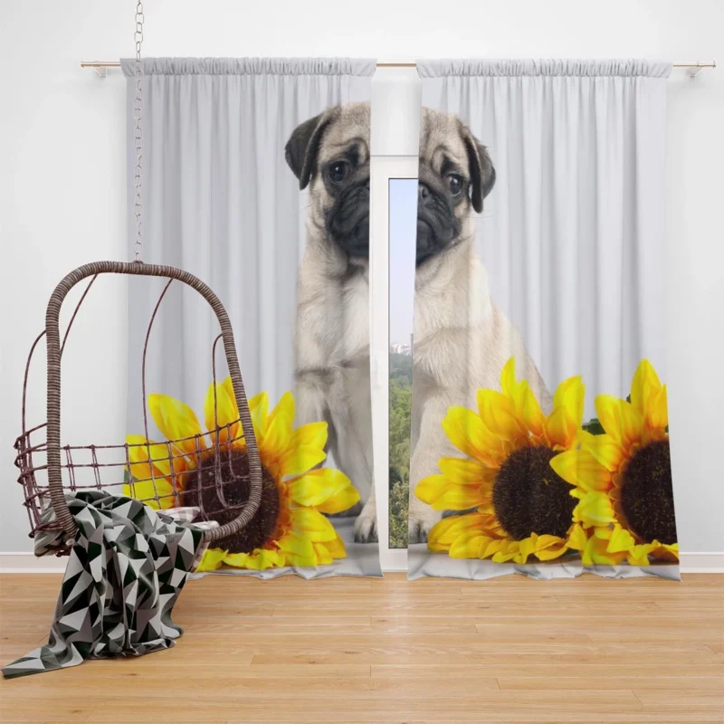 Majestic Pug Quartet: Fourfold Pug Window Curtain