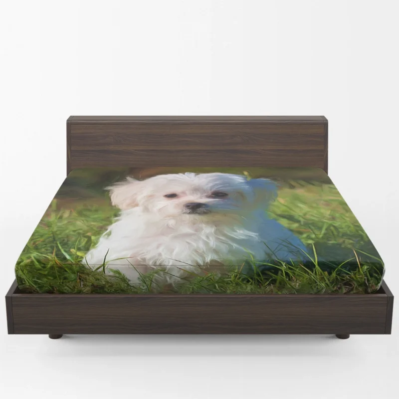 Masterful Canine Art: Maltese Oil Painting Fitted Sheet 1