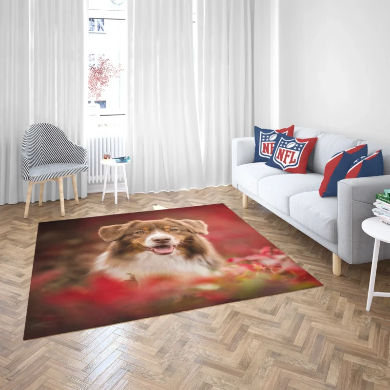 and Blurred Background: Australian Shepherd Floor Rug