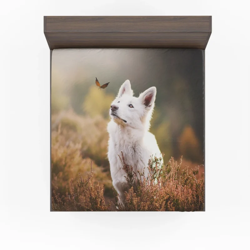 Muzzles and Butterflies: White Shepherd Quartet Fitted Sheet