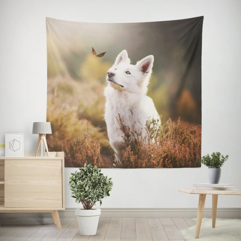 Muzzles and Butterflies  White Shepherd Quartet Wall Tapestry