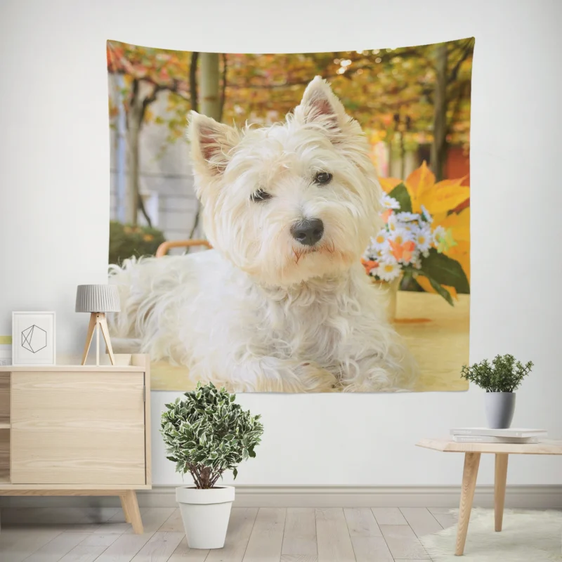 Overflowing Cute  West Highland White Terrier Quartet Wall Tapestry