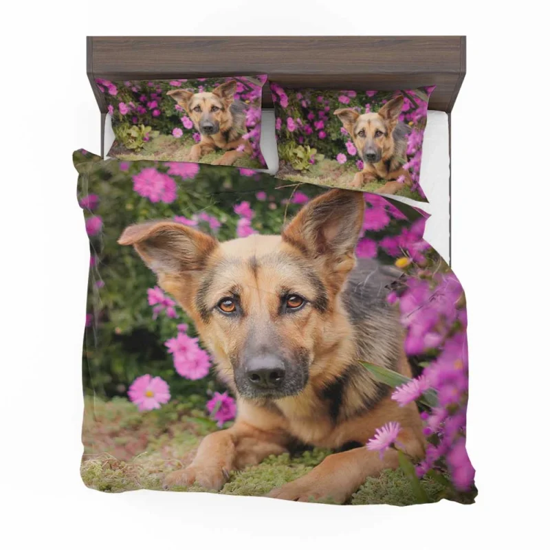 Pink Daisy Beauty: German Shepherd Puppies Bedding Set 1