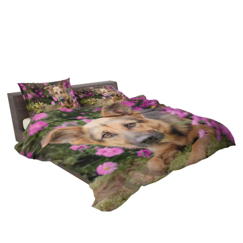 Pink Daisy Beauty: German Shepherd Puppies Bedding Set 2