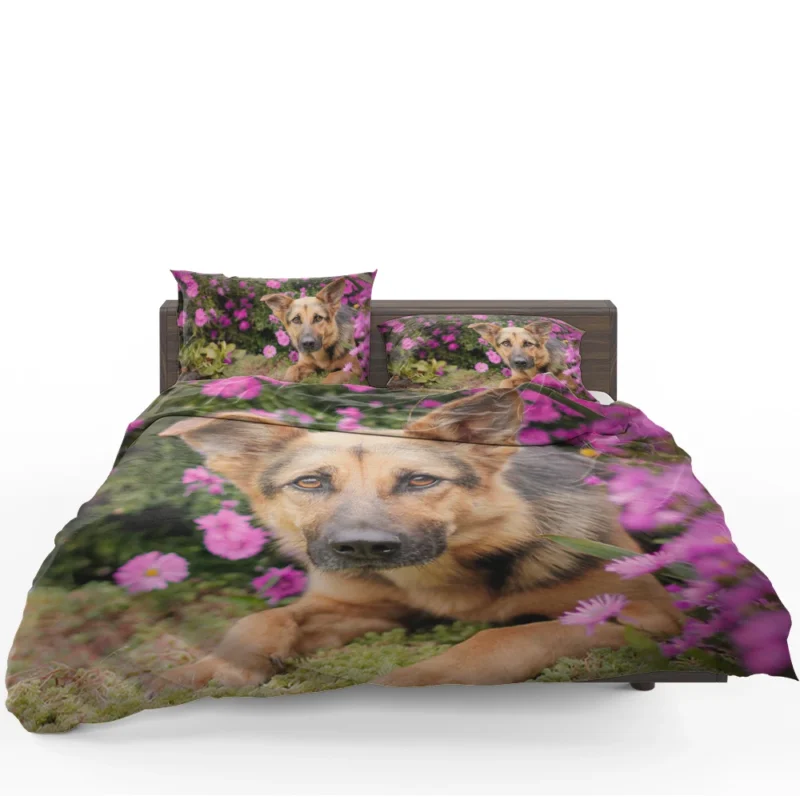 Pink Daisy Beauty: German Shepherd Puppies Bedding Set