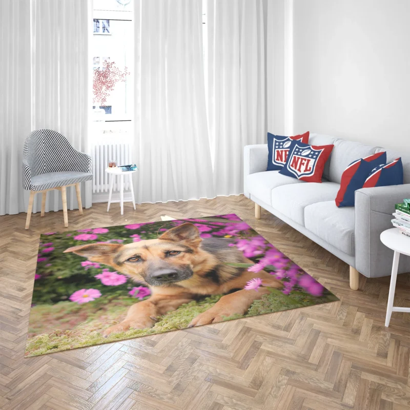 Pink Daisy Beauty: German Shepherd Puppies Floor Rug 2