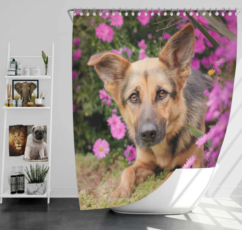 Pink Daisy Beauty: German Shepherd Puppies Shower Curtain