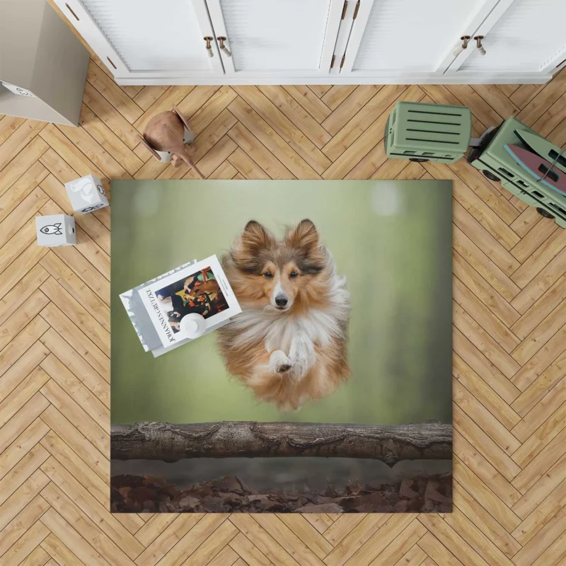 Pink Flower Bliss: Shetland Sheepdog Quartet Floor Rug