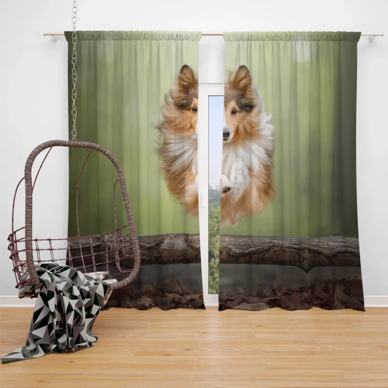 Pink Flower Bliss: Shetland Sheepdog Quartet Window Curtain