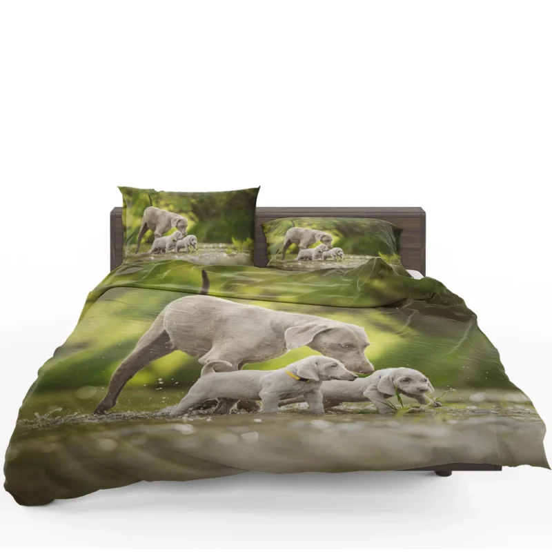 Playful Bauble of Canine Joy: Weimaraner Puppies Bedding Set