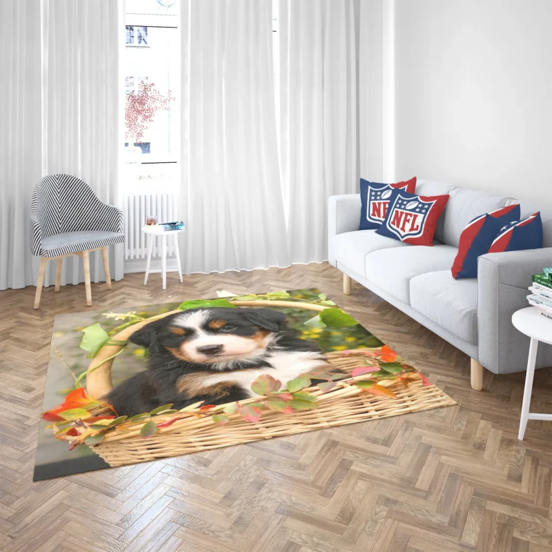 Playful Bernese Charm with Ba Pups: Bernese Mountain Dog Floor Rug 2