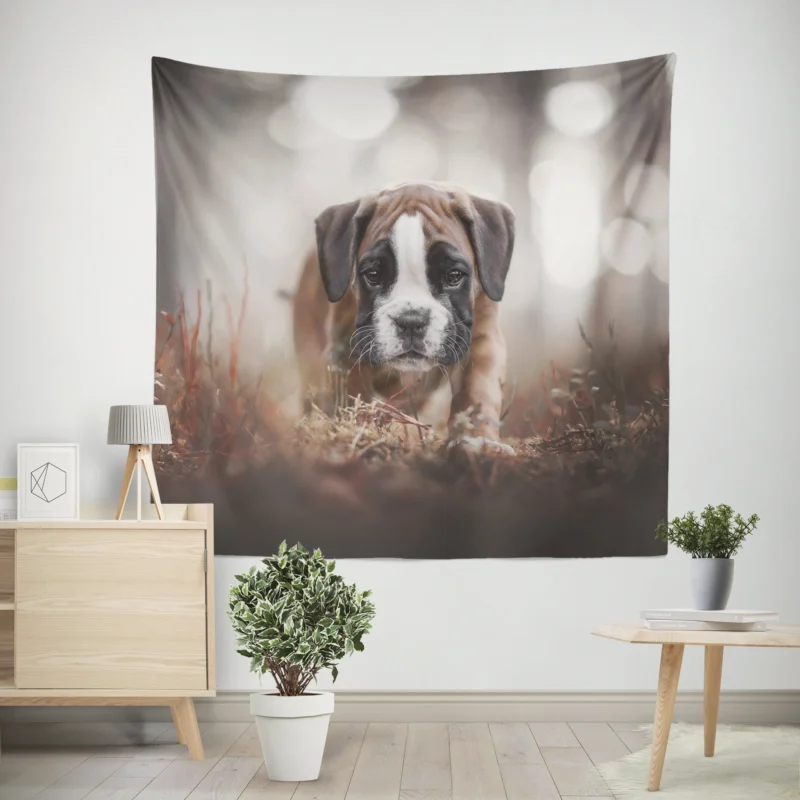 Playful Boxer Pups with Ba  Boxer Wall Tapestry