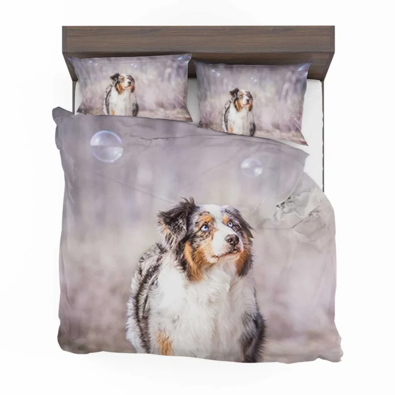 Playful Canine Bubbles: Australian Shepherd Bedding Set 1