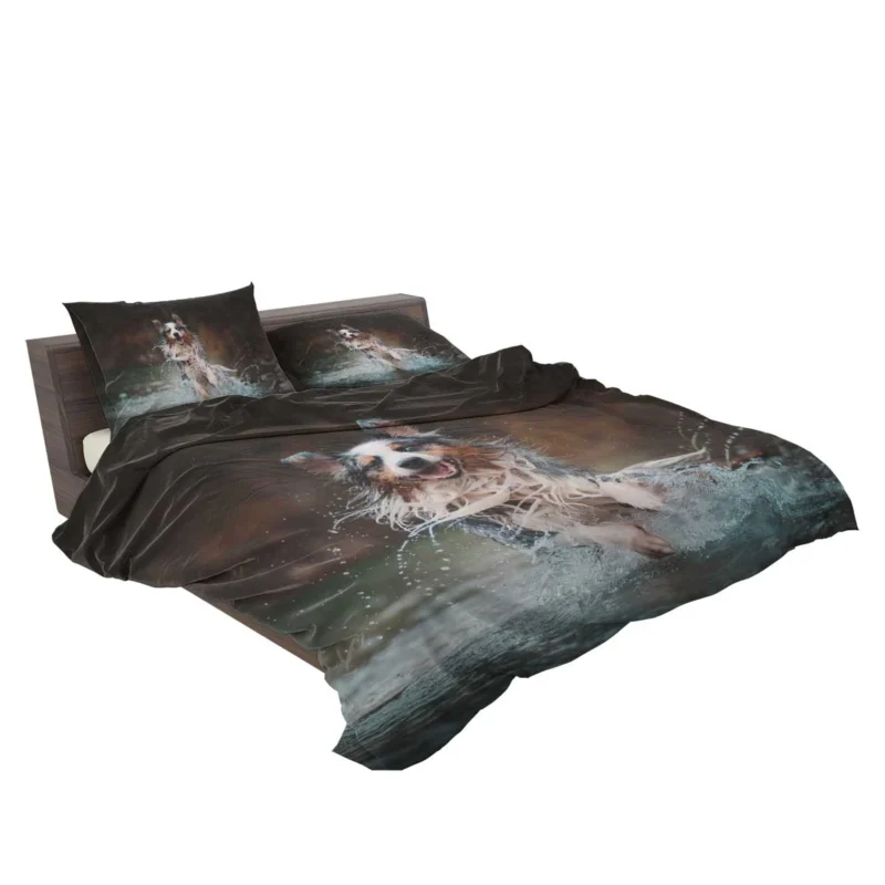 Playful Canine Splash in the Water: Australian Shepherd Bedding Set 2