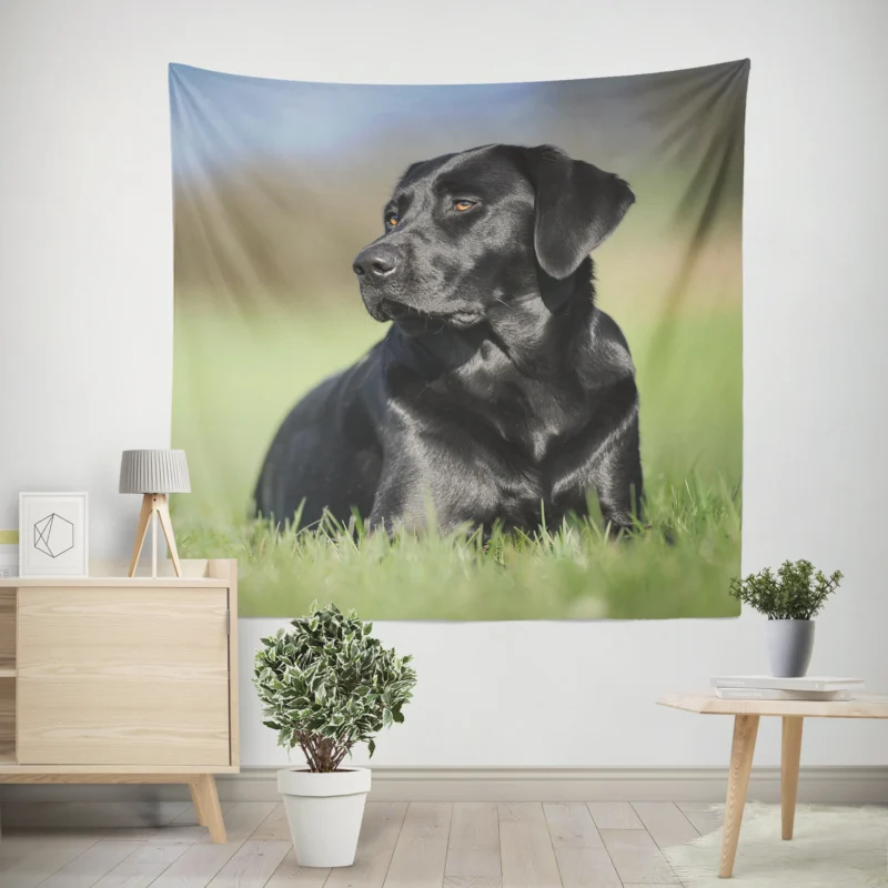 Playful Canines  Labrador Grass Muzzle Quartet Wall Tapestry