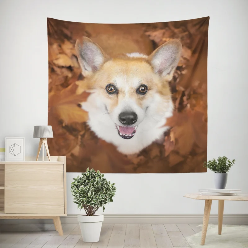 Playful Corgi Quartet  Fourfold Fun Wall Tapestry