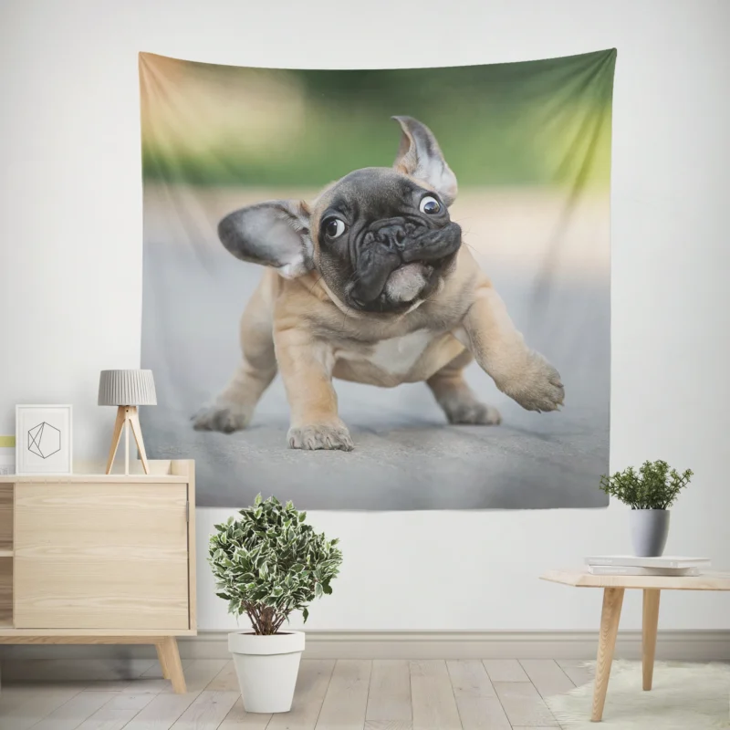 Playful Puppies in Fourfold  Bulldog Quartet Wall Tapestry