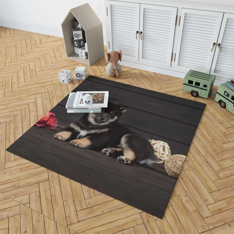 Playful Puppies in Harmony: Shiba Inu Quartet Floor Rug 1