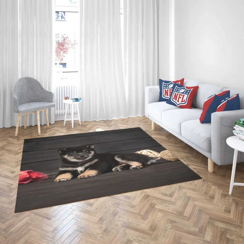 Playful Puppies in Harmony: Shiba Inu Quartet Floor Rug 2