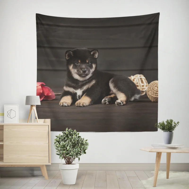 Playful Puppies in Harmony  Shiba Inu Quartet Wall Tapestry