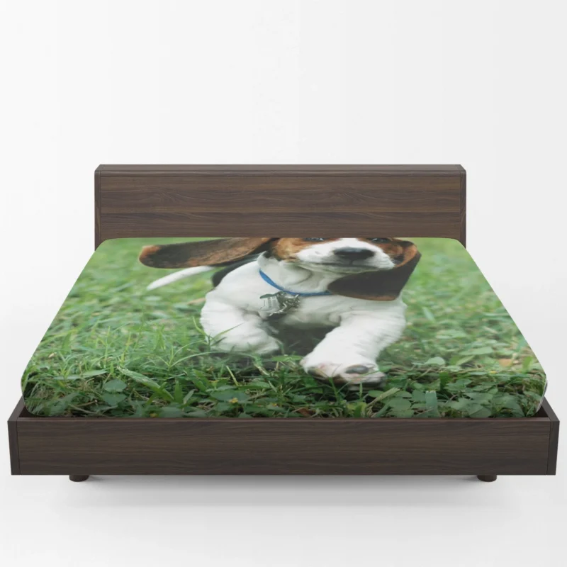 Playful Pups in Action: Basset Hound Puppy Fitted Sheet 1