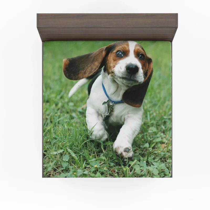 Playful Pups in Action: Basset Hound Puppy Fitted Sheet