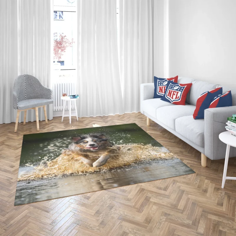 Playful Splash in the Water: Australian Shepherd Floor Rug 2