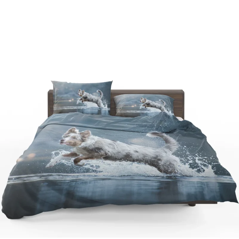 Playful Water Splash: Australian Shepherd Bedding Set