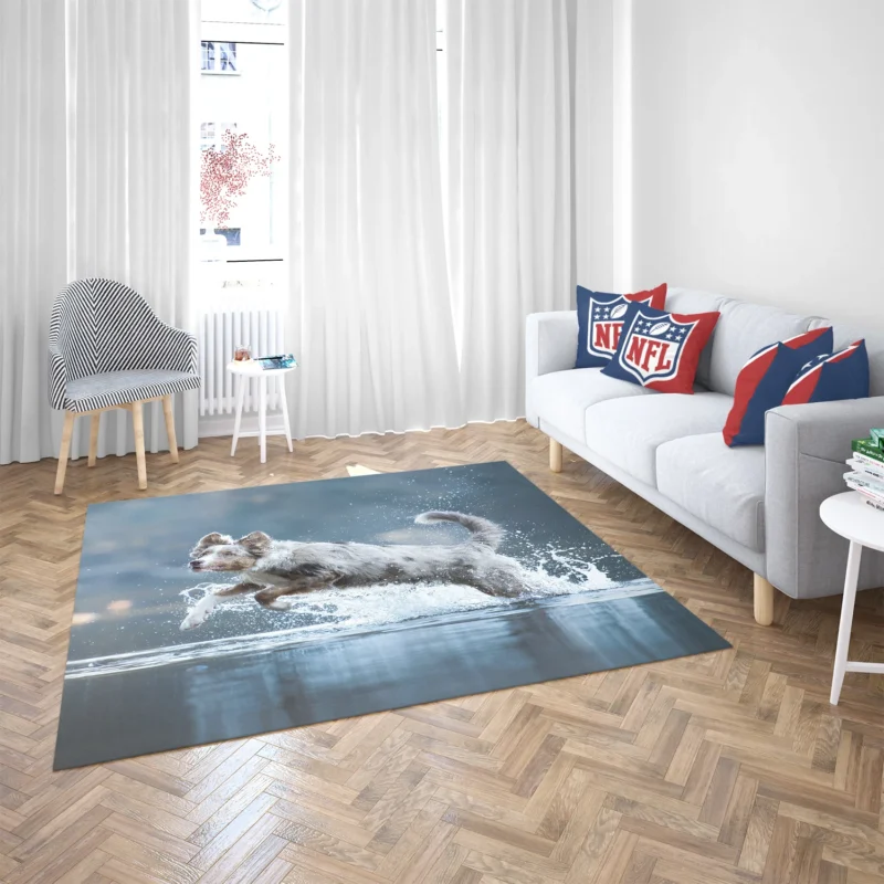 Playful Water Splash: Australian Shepherd Floor Rug 2