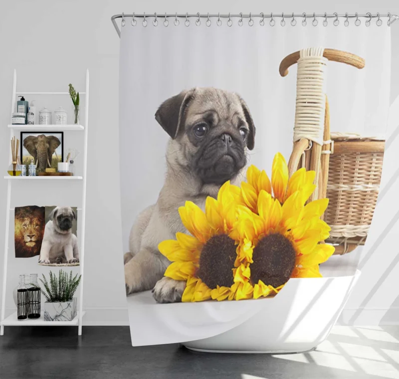 Protective Pug Majesty: Fourfold Pug Quartet Shower Curtain