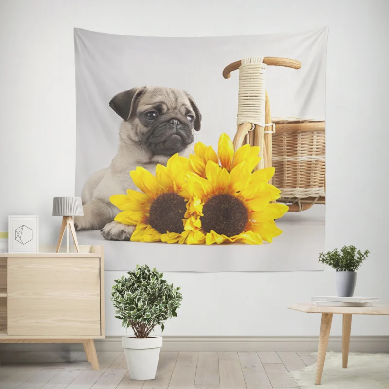 Protective Pug Majesty  Fourfold Pug Quartet Wall Tapestry