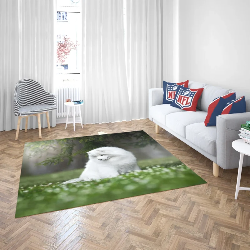 and Flowers: Samoyed Quartet Floor Rug