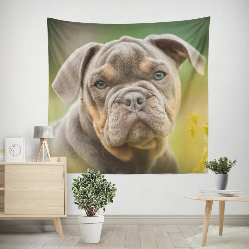 Puppies Bringing Joy  Bulldog Quartet Wall Tapestry