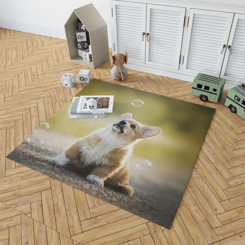 Puppies Surrounded by Bubbles: Corgi Quartet Floor Rug 1