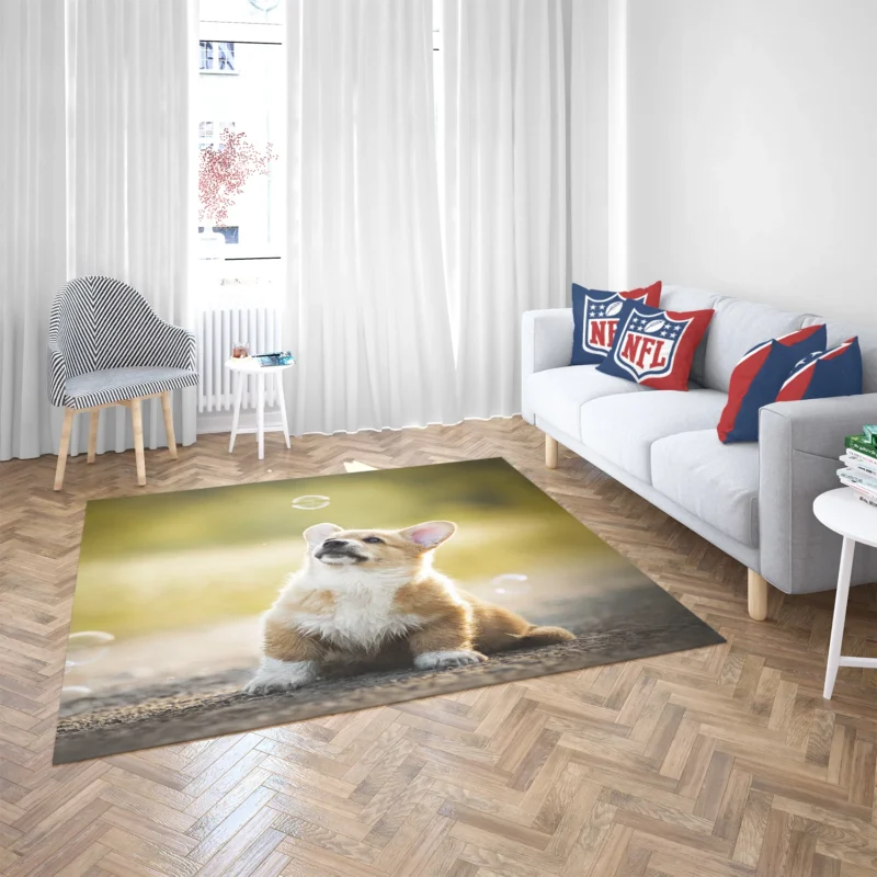 Puppies Surrounded by Bubbles: Corgi Quartet Floor Rug 2